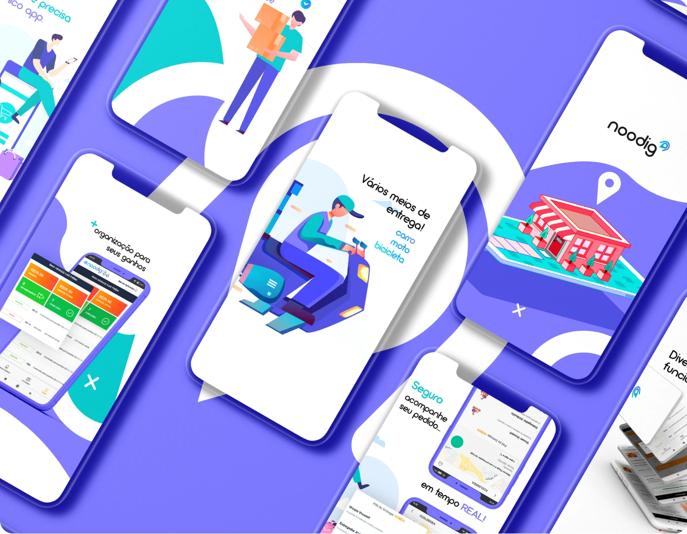 Interfaces digitais do projeto Noodig em smartphones